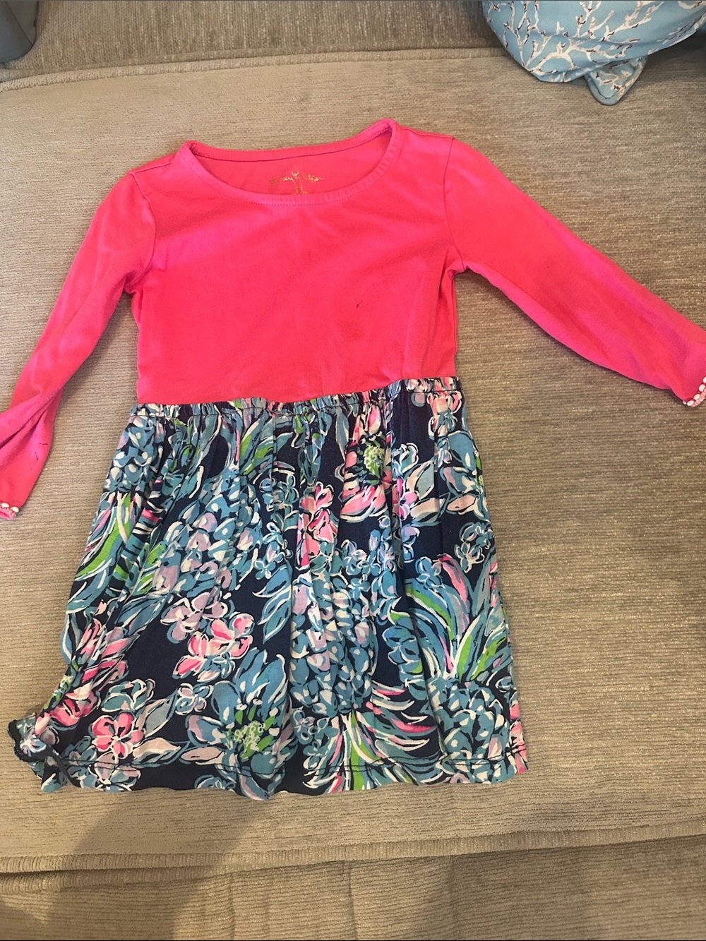 Lilly Pulitzer Pink Top with Navy Floral Skirt Girls' Dress